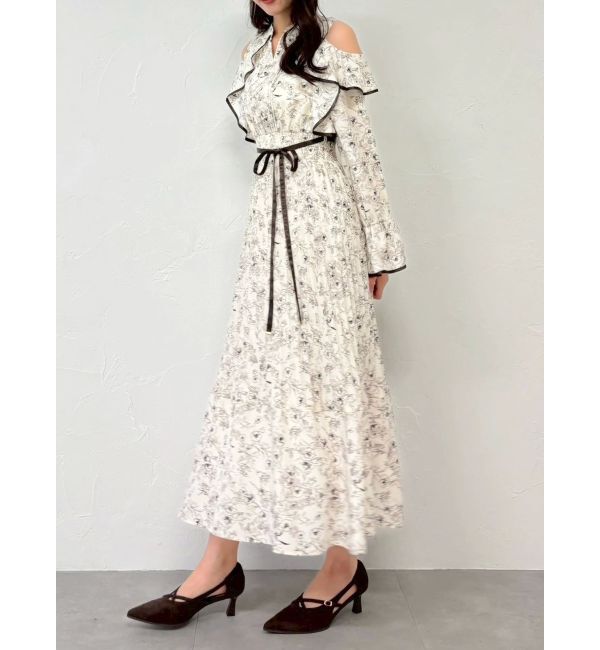 dazzlin「オープンショルダーフラワープリーツワンピース」|ワンピース|