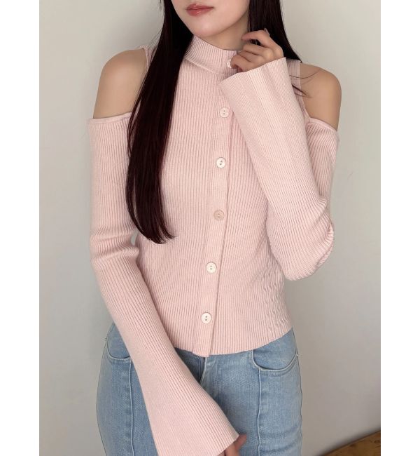 MERCURYDUO「ケーブルパネルハイネックニット」|ニット・セーター|ベビーピンク