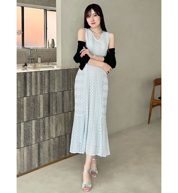 MERCURYDUO「カットレースブロッキングマーメイドワンピース」|ワンピース|