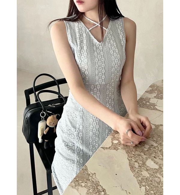 MERCURYDUO「カットレースブロッキングマーメイドワンピース」|ワンピース|