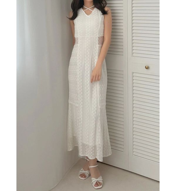 MERCURYDUO「カットレースブロッキングマーメイドワンピース」|ワンピース|