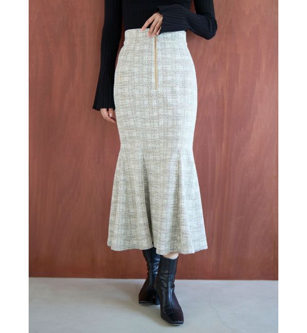 LAGUNAMOON「カットツイードフロントZIPスカート」|スカート|アイボリー