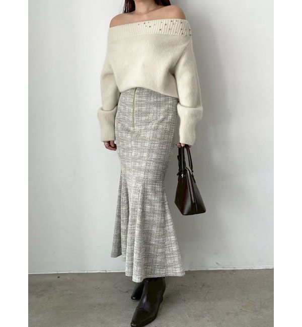 LAGUNAMOON「カットツイードフロントZIPスカート」|スカート|