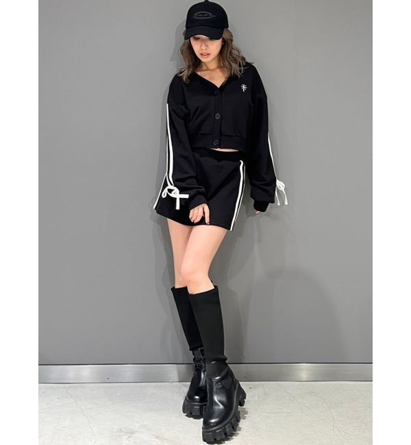 GYDA「クロスポイント2ラインショートスウェットカーディガン【SETUP着用可】」|カーディガン|