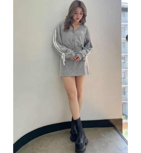 GYDA「クロスポイント2ラインショートスウェットカーディガン【SETUP着用可】」|カーディガン|