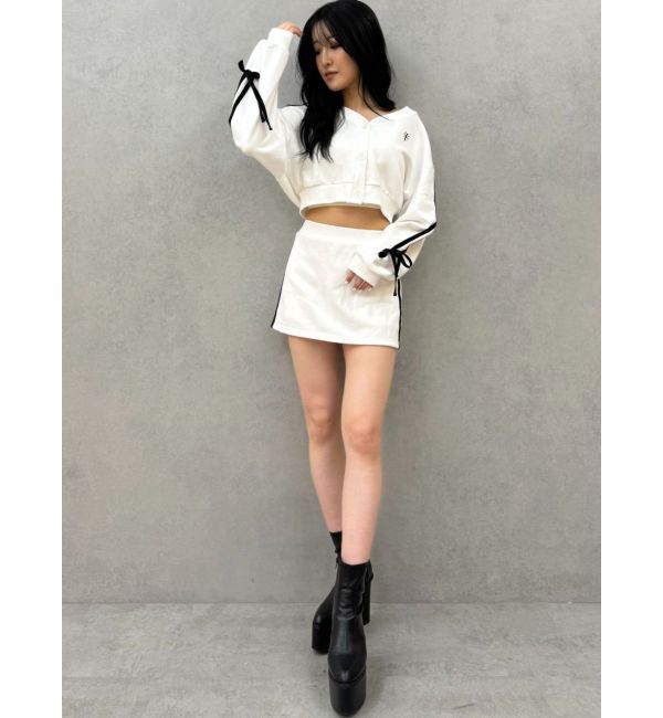 GYDA「クロスポイント2ラインショートスウェットカーディガン【SETUP着用可】」|カーディガン|