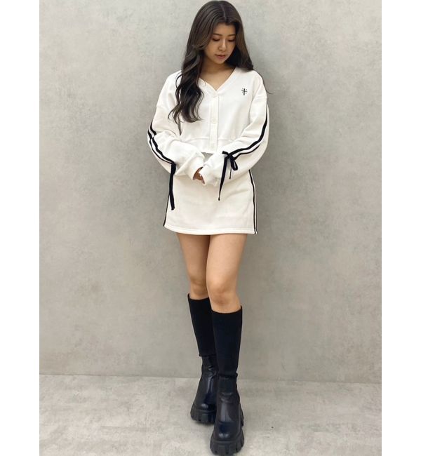 GYDA「クロスポイント2ラインショートスウェットカーディガン【SETUP着用可】」|カーディガン|