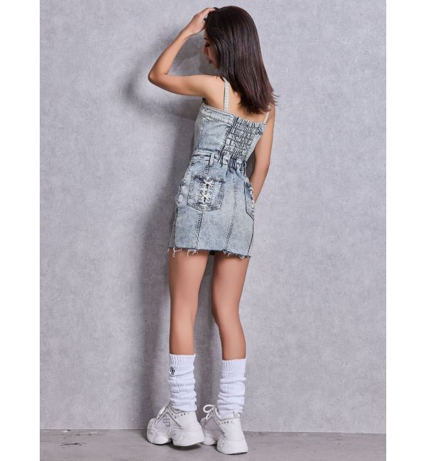 GYDA「Symmetry GYDAフロントZIPスカートライクデニムタイトミニワンピース」|ワンピース|