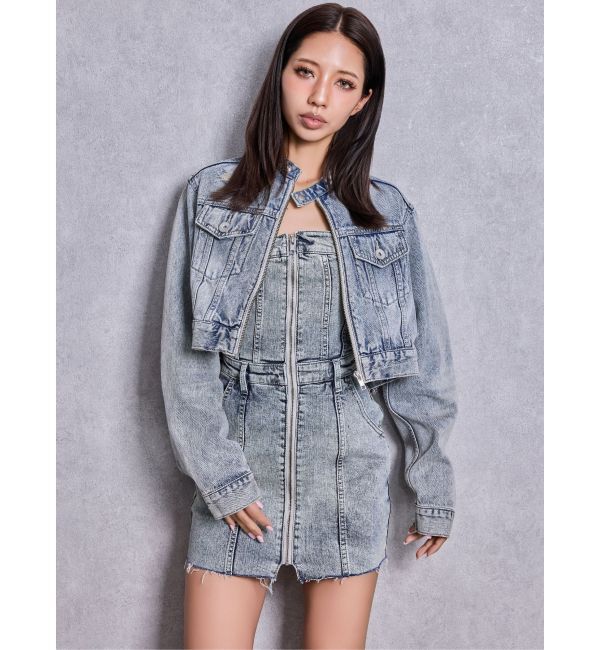 GYDA「Symmetry GYDAフロントZIPスカートライクデニムタイトミニワンピース」|ワンピース|