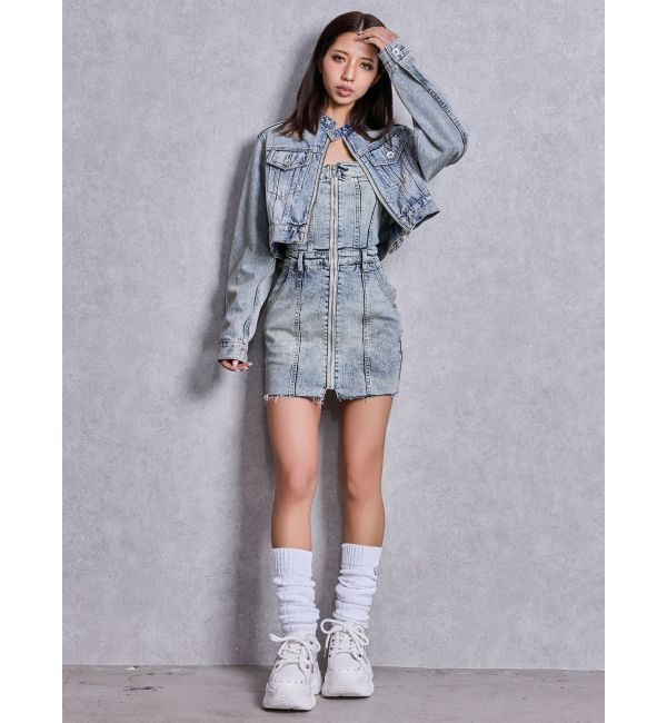 GYDA「Symmetry GYDAフロントZIPスカートライクデニムタイトミニワンピース」|ワンピース|