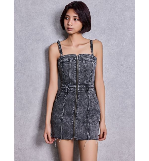 GYDA「Symmetry GYDAフロントZIPスカートライクデニムタイトミニワンピース」|ワンピース|