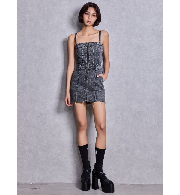 GYDA「Symmetry GYDAフロントZIPスカートライクデニムタイトミニワンピース」|ワンピース|