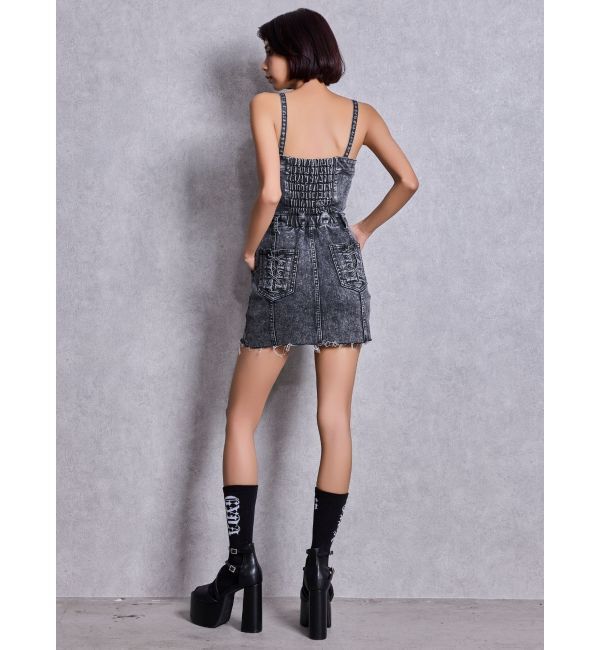 GYDA「Symmetry GYDAフロントZIPスカートライクデニムタイトミニワンピース」|ワンピース|