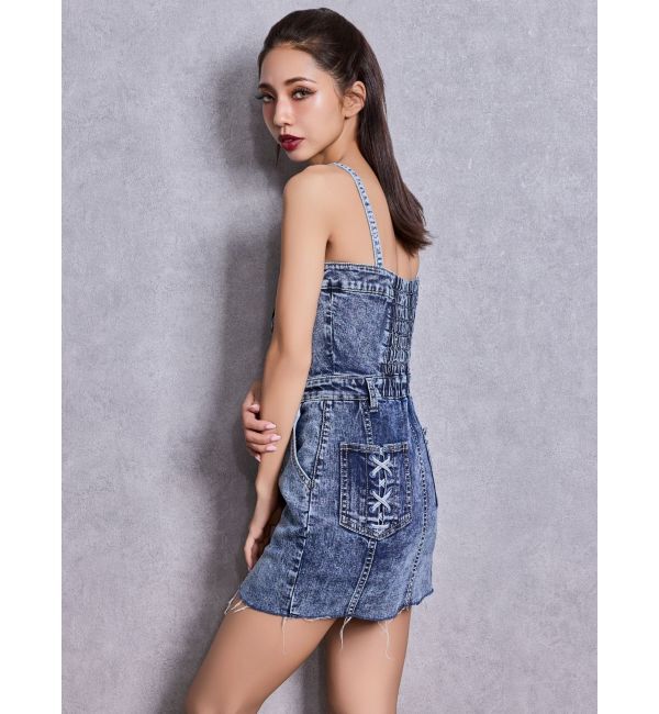 GYDA「Symmetry GYDAフロントZIPスカートライクデニムタイトミニワンピース」|ワンピース|