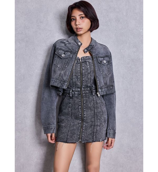 GYDA「Symmetry GYDAフロントZIPスカートライクデニムタイトミニワンピース」|ワンピース|