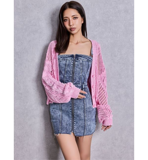 GYDA「Symmetry GYDAフロントZIPスカートライクデニムタイトミニワンピース」|ワンピース|