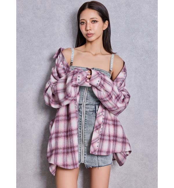 GYDA「Symmetry GYDAフロントZIPスカートライクデニムタイトミニワンピース」|ワンピース|