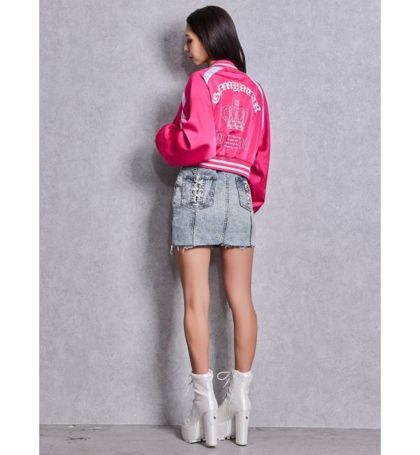 GYDA「Symmetry GYDAフロントZIPスカートライクデニムタイトミニワンピース」|ワンピース|