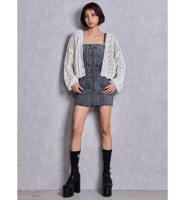 GYDA「Symmetry GYDAフロントZIPスカートライクデニムタイトミニワンピース」|ワンピース|