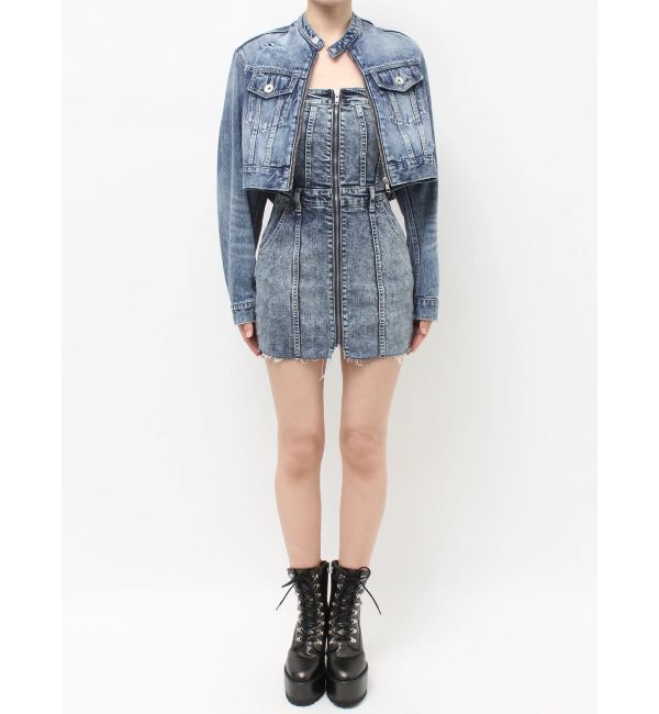 GYDA「Symmetry GYDAフロントZIPスカートライクデニムタイトミニワンピース」|ワンピース|