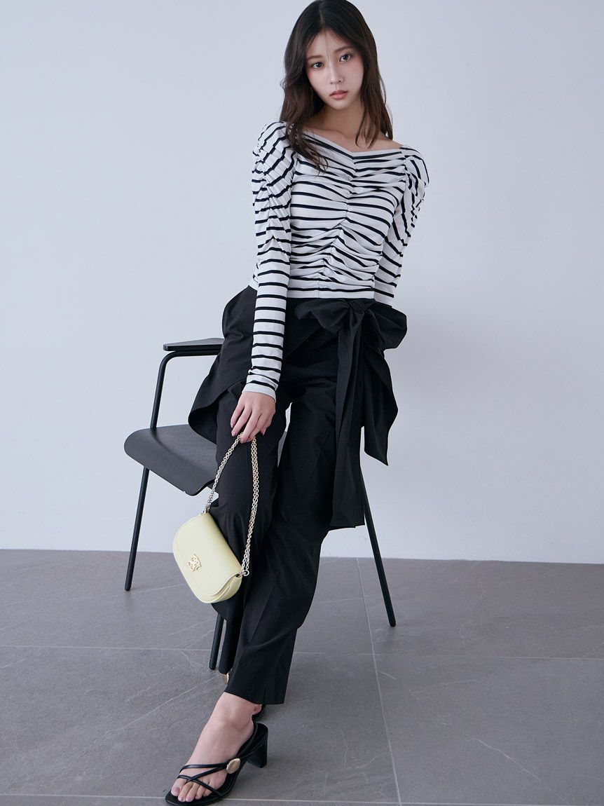 SNIDEL「リボン2wayデザインパンツ」|チノ|BLK