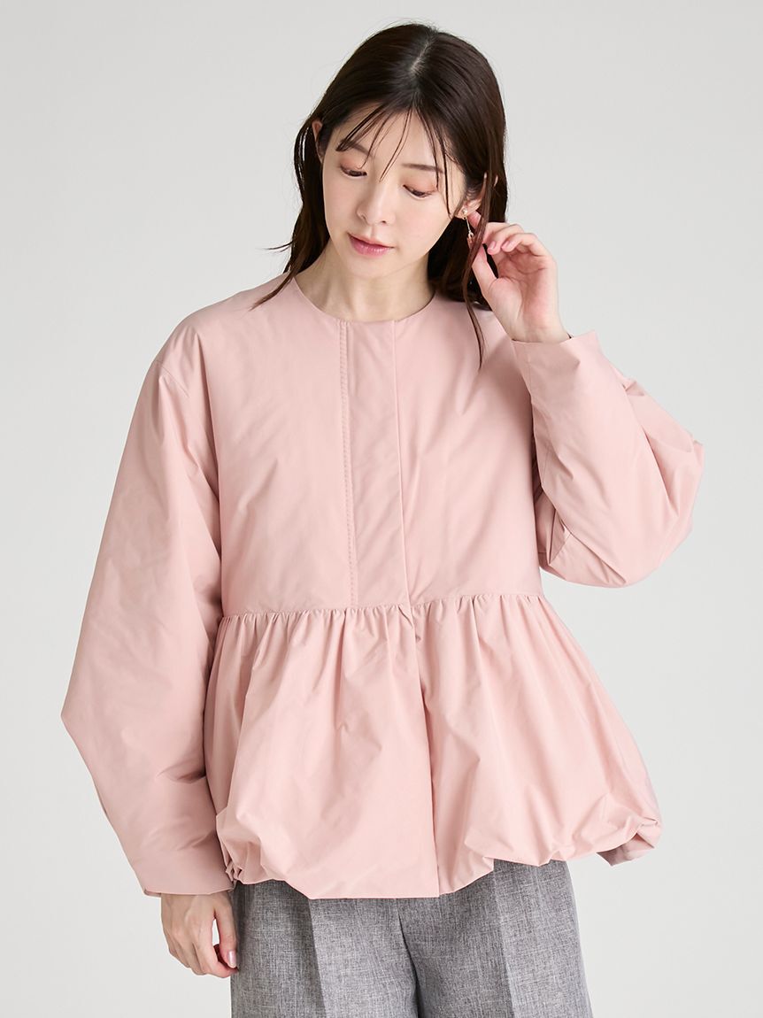 CELFORD「薄中綿ペプラムノーカラーコート」|ノーカラージャケット|