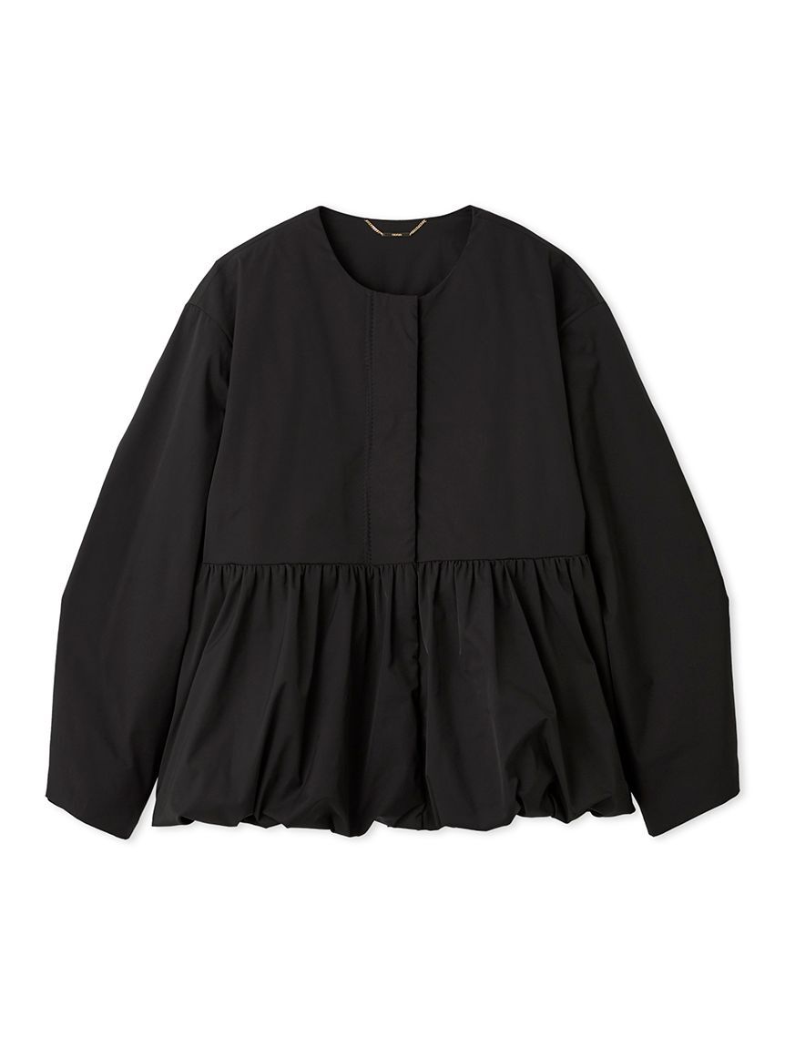 CELFORD「薄中綿ペプラムノーカラーコート」|ノーカラージャケット|BLK