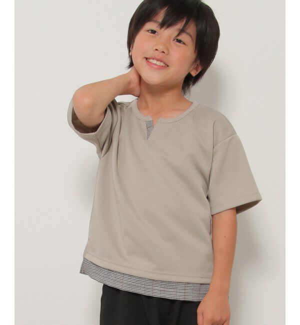 ikka kids「キーネックチェックレイヤードT（120~160cm）」|Tシャツ・カットソー|ベージュ