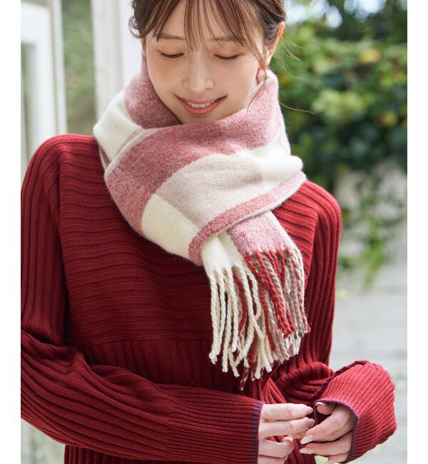 ikka「ウォッシャブルマルチチェックマフラー」|マフラー|レッド