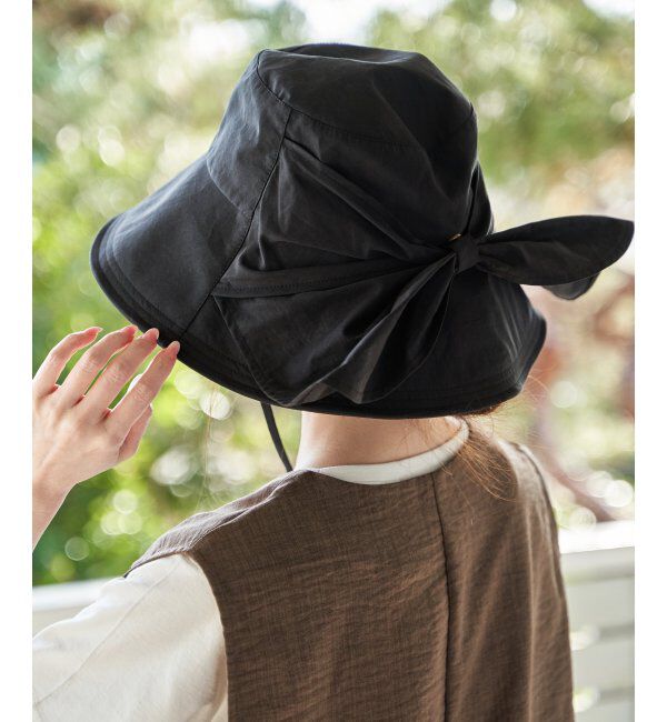 ikka「洗えるUVツバ広リボンハット」|その他|ブラック