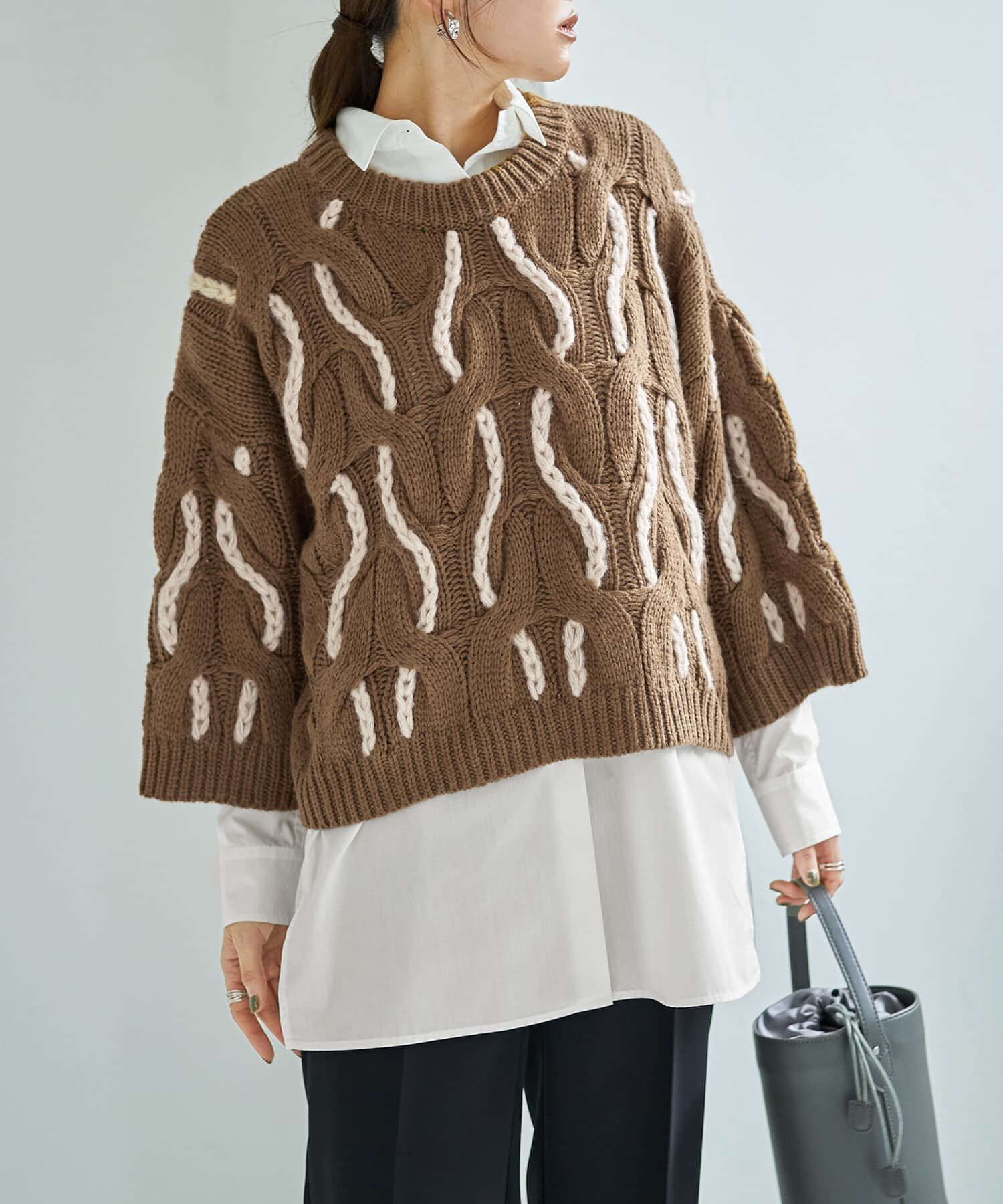 STYLE DELI「ゆる編みランダムケーブルニットトップス」|ニット・セーター|