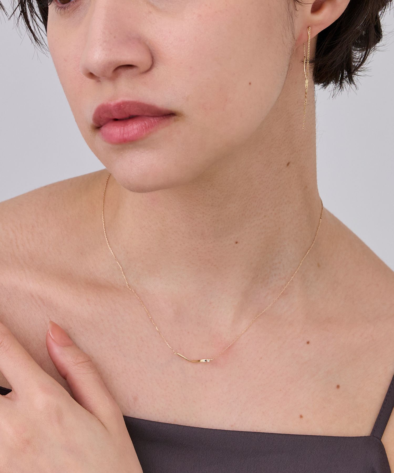 JUPITER「【K10】カーブラインダイヤモンドネックレス<全長約40㎝(調節した時の長さ37㎝)>」|ネックレス|