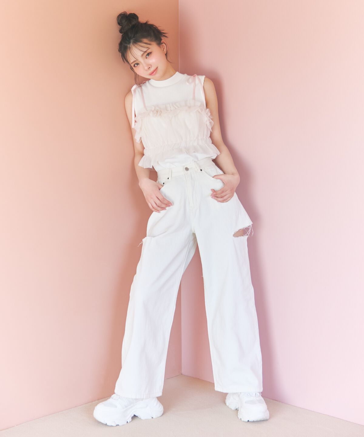 REDYAZEL「サイドダメージワイドパンツ」|デニム|