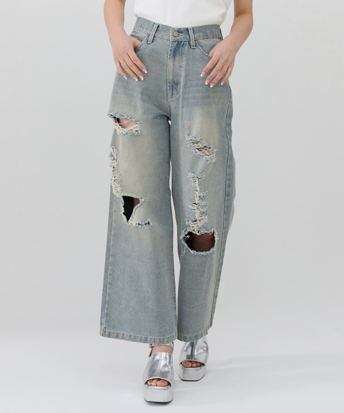 REDYAZEL「ダメージワイドデニムパンツ」|その他|