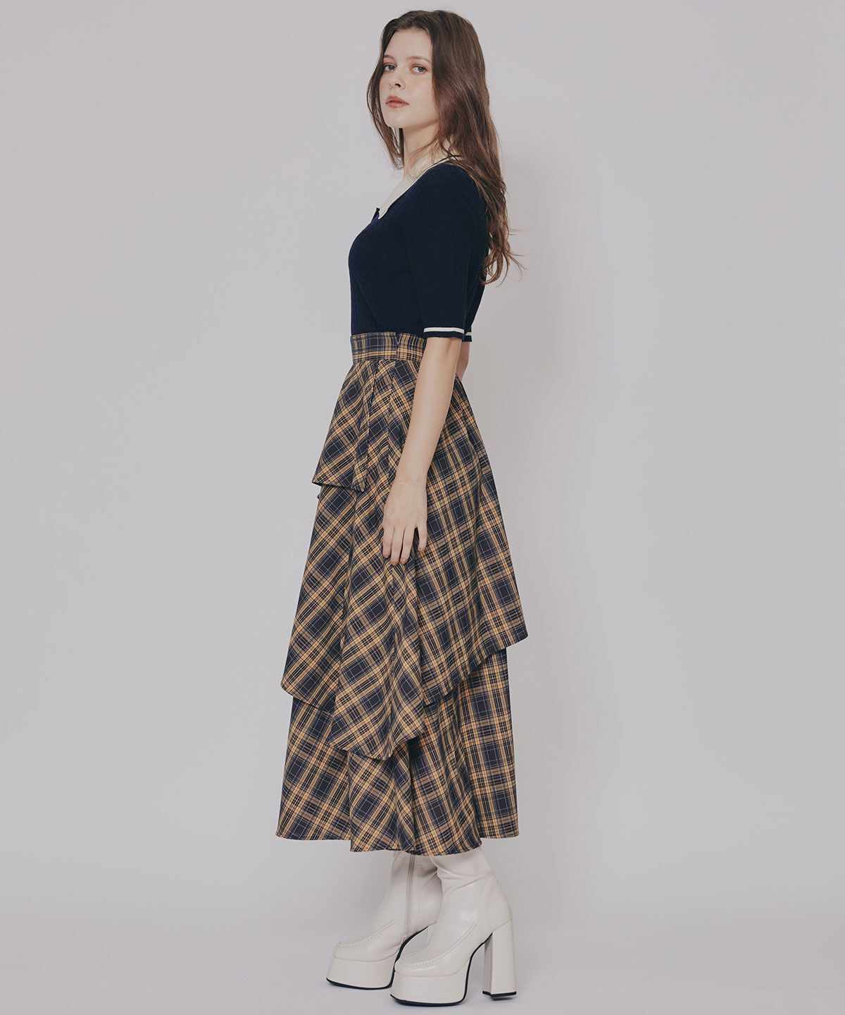 REDYAZEL「タータンチェックティアードスカート」|フレア|