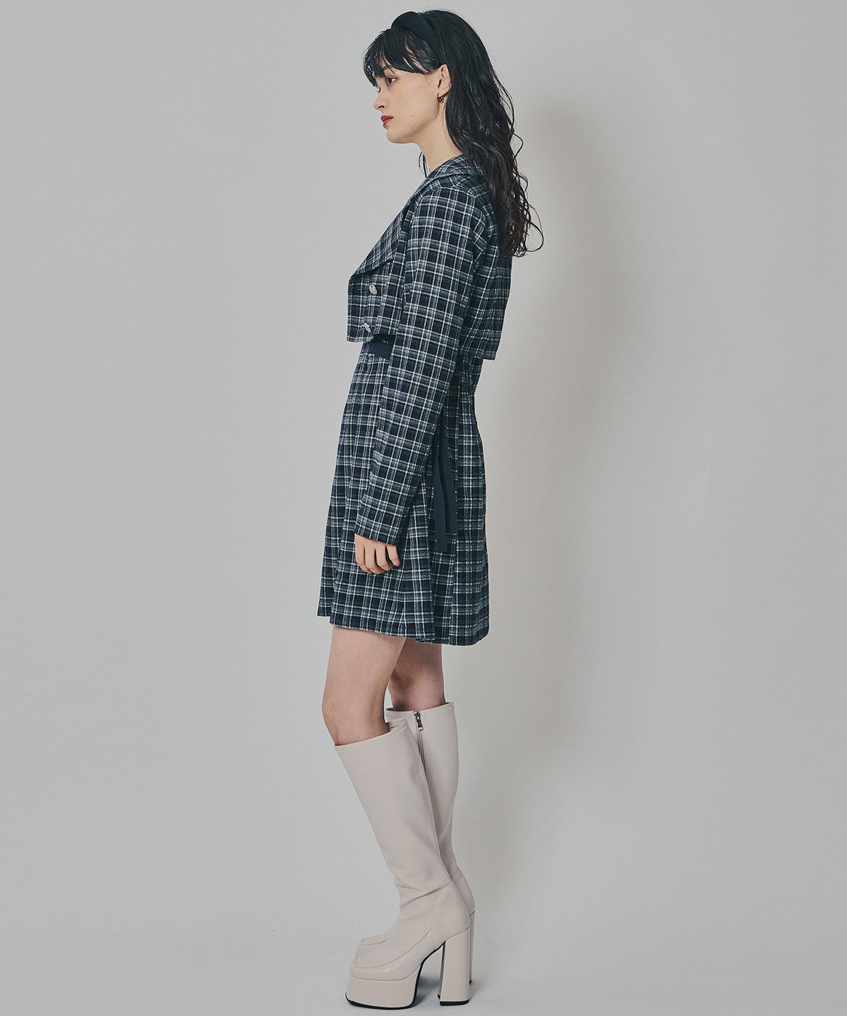 REDYAZEL「チェックショートジャケット&times;Wベルトワンピースセットアップ」|ワンピース|