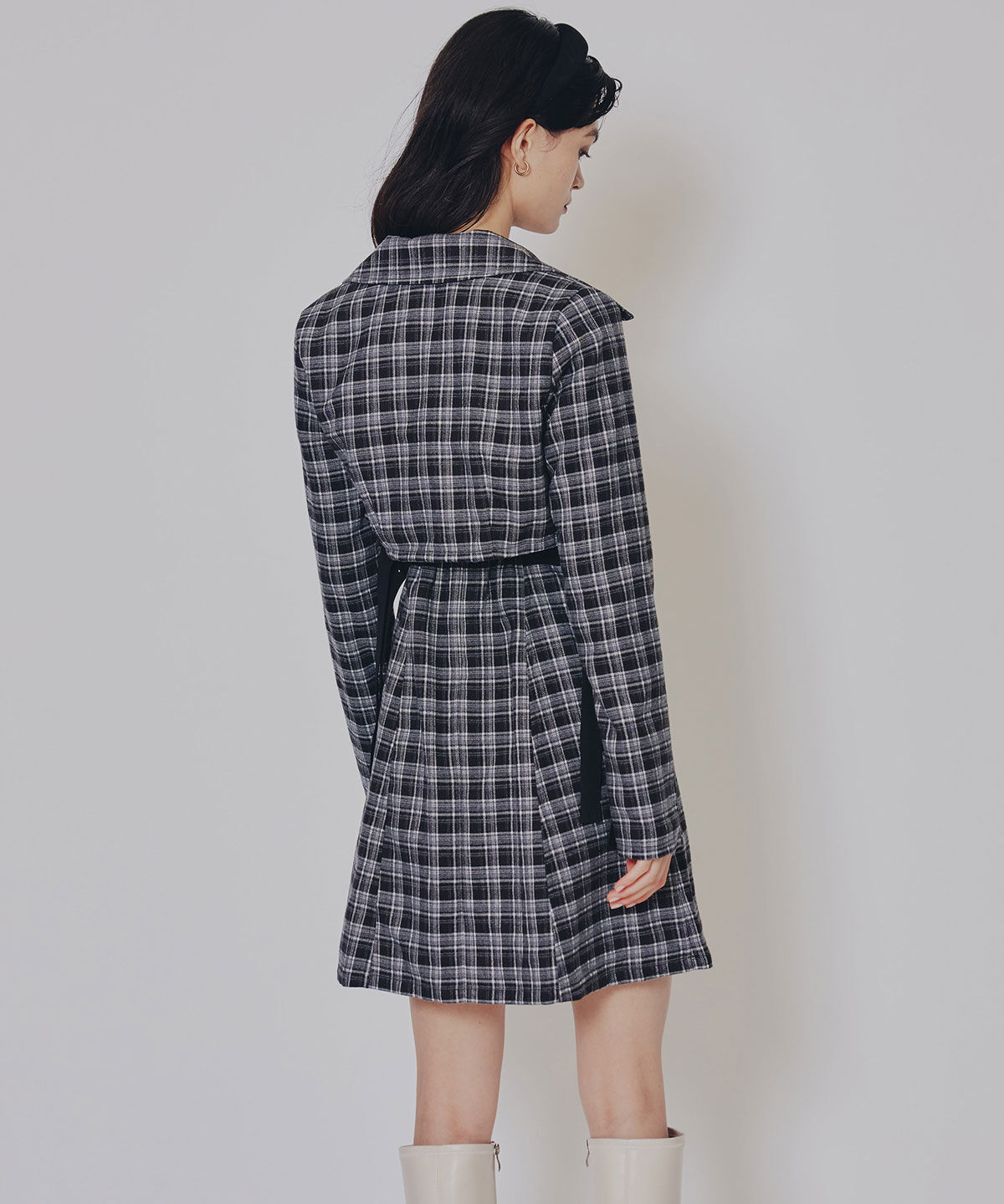 REDYAZEL「チェックショートジャケット&times;Wベルトワンピースセットアップ」|ワンピース|