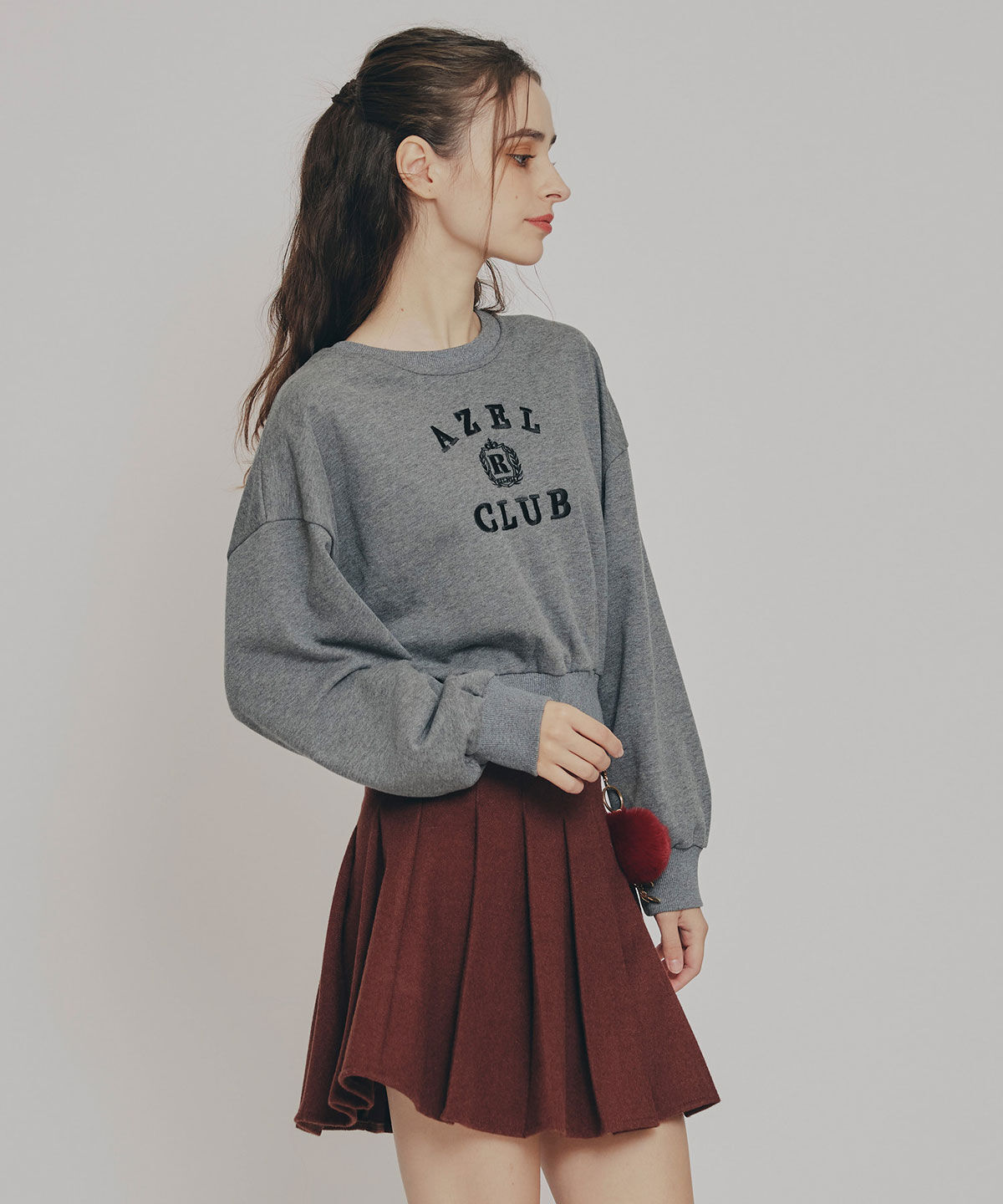 REDYAZEL「ファーチャームウールライクプリーツミニスカート」|フレア|