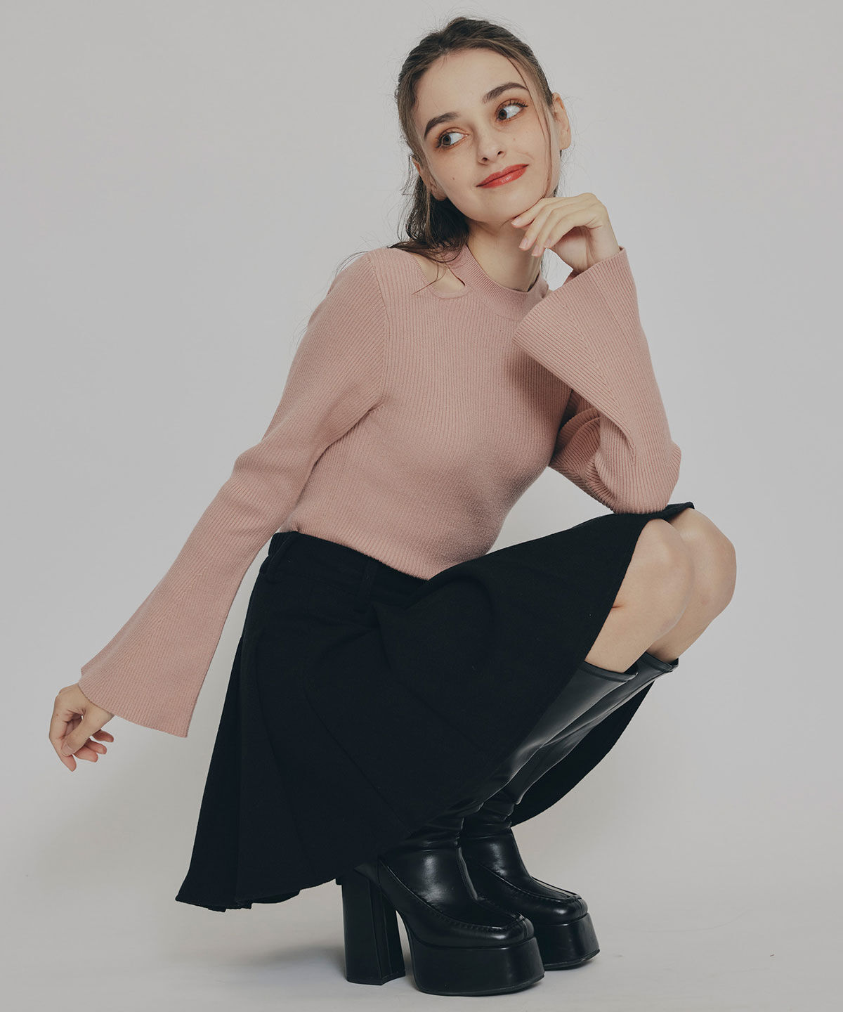 REDYAZEL「ファーチャームウールライクプリーツミニスカート」|フレア|