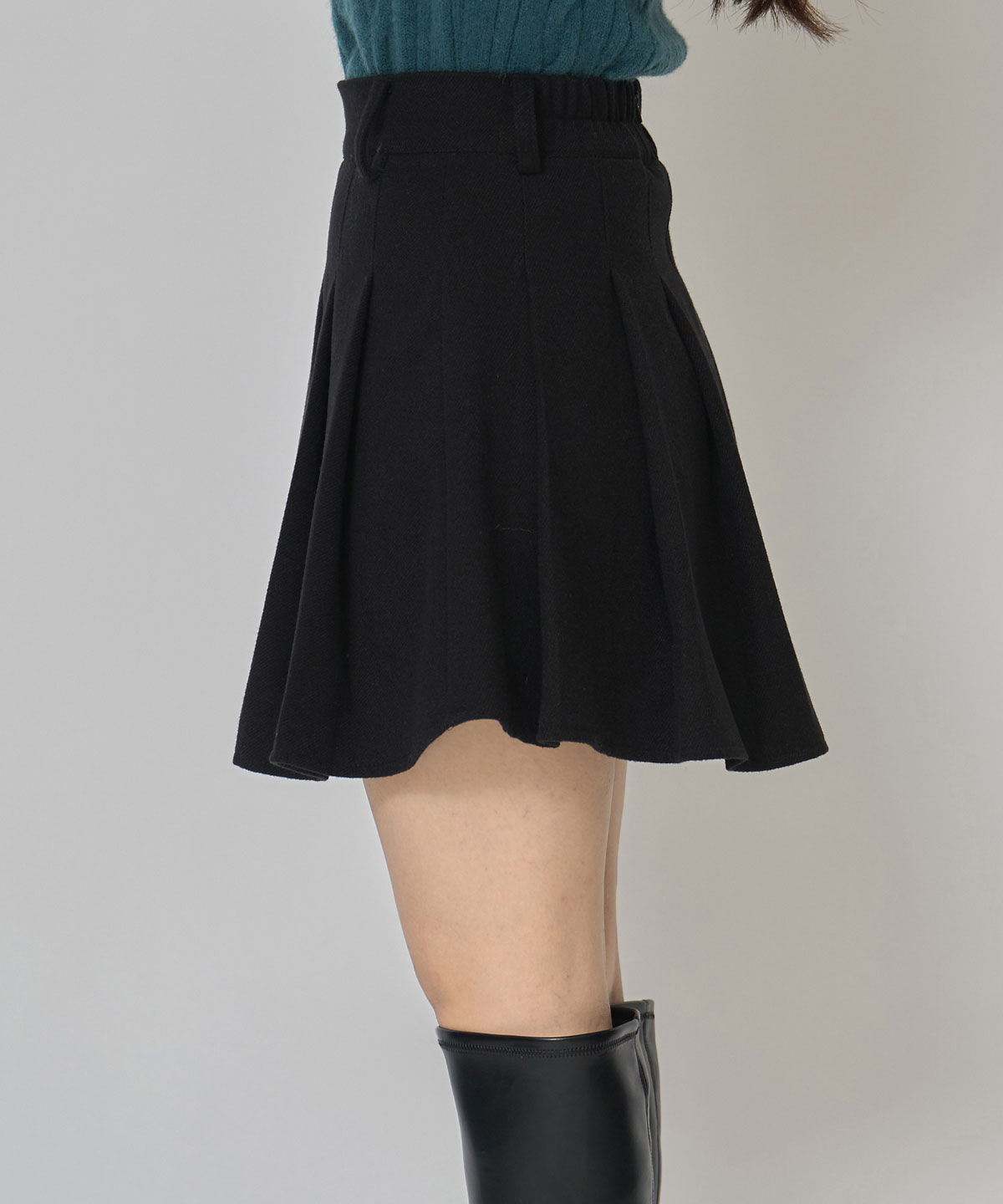 REDYAZEL「ファーチャームウールライクプリーツミニスカート」|フレア|