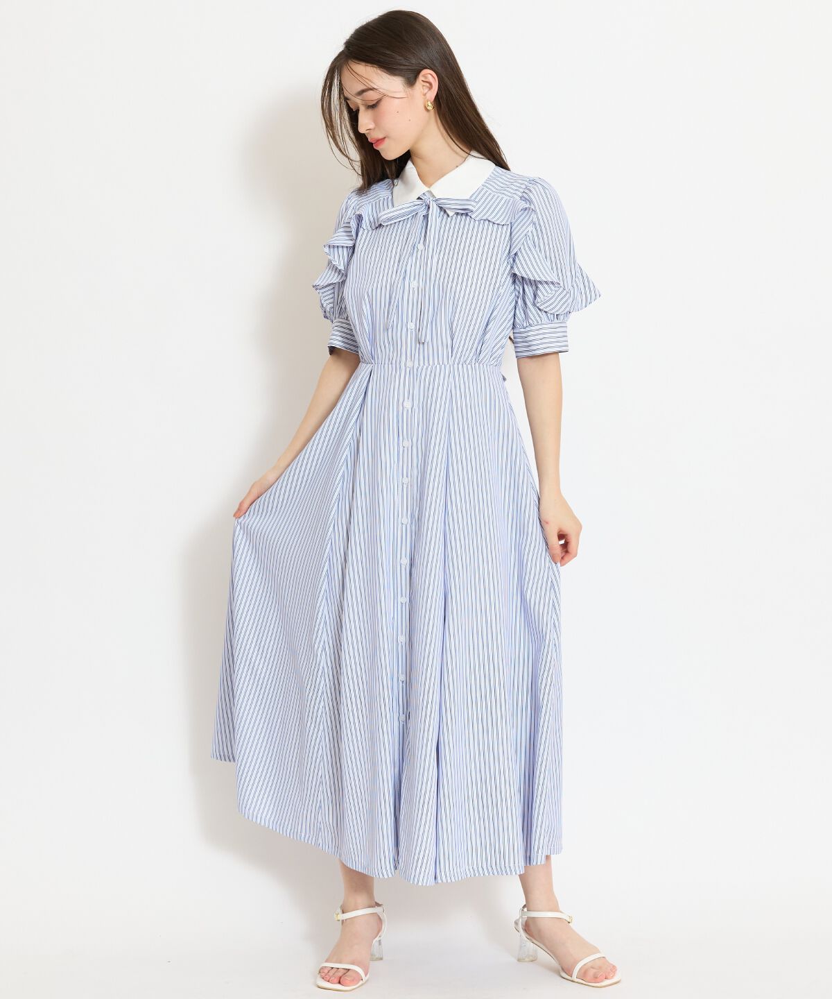 WILLSELECTION「ラッフルパフスリーブシャツワンピース」|ワンピース|purpleborderｽﾄﾗｲﾌﾟ