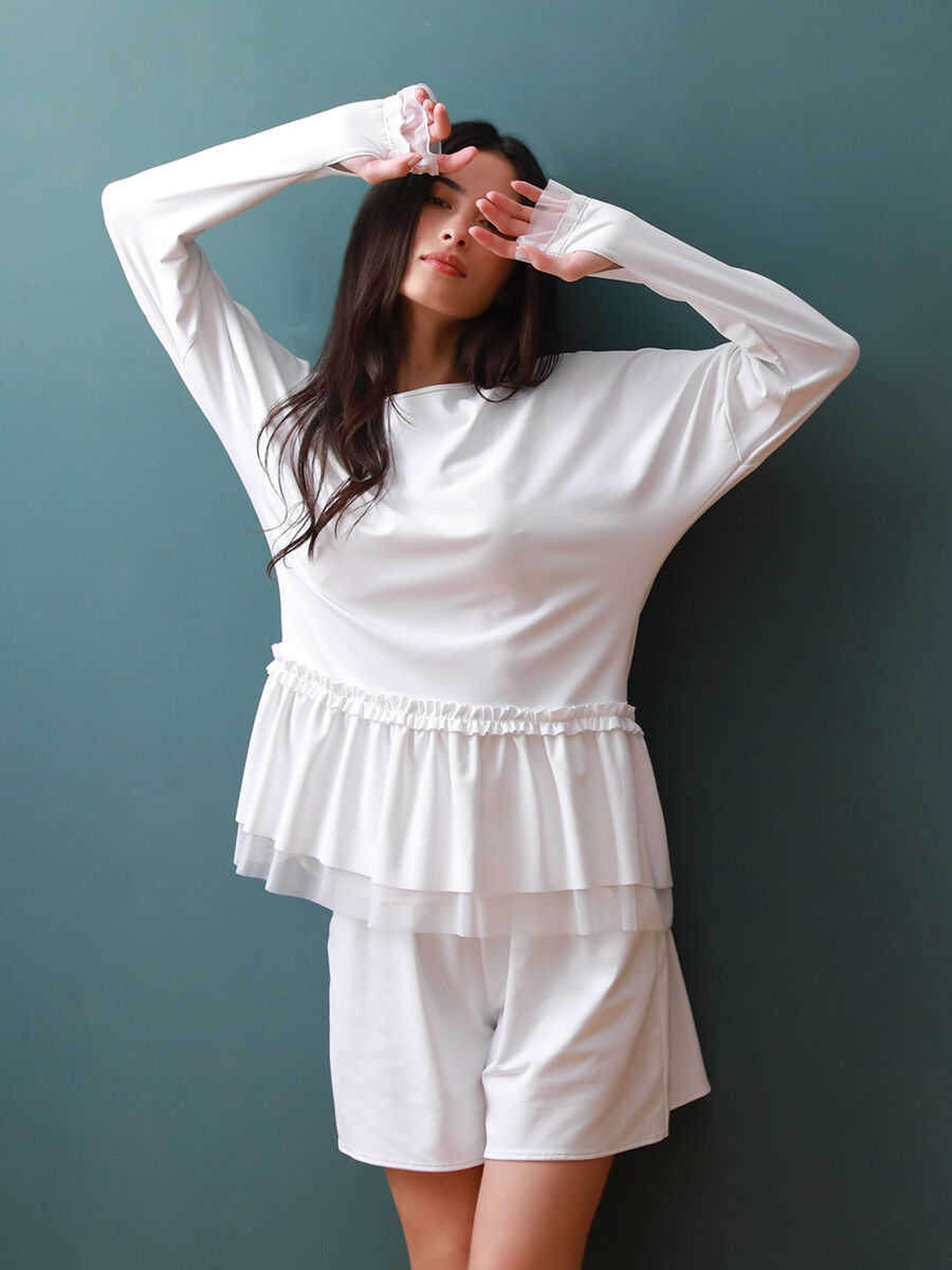 Riberce「UVカットフレアロングTシャツ/ラッシュガード【UVbect】」|ビキニトップス|