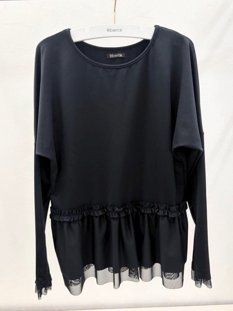 Riberce「UVカットフレアロングTシャツ/ラッシュガード【UVbect】」|ビキニトップス|ブラック