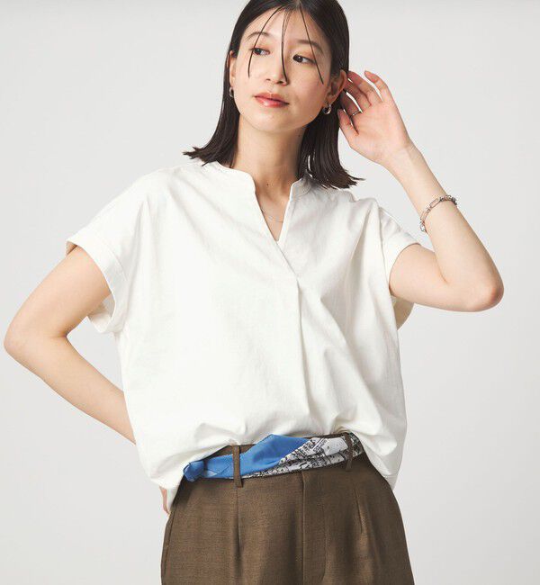 UNITED ARROWS green label relaxing「【WEB限定】＜at ease＞スキッパー カットソー 接触冷感 UVカット 遮熱」|Tシャツ・カットソー|WHITE