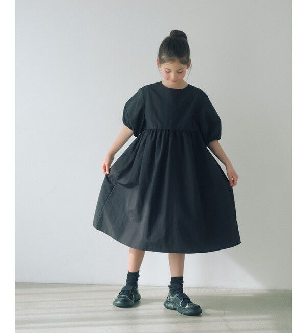 UNITED ARROWS green label relaxing「バックリボン タッサー ワンピース / キッズ 140cm-160cm」|ワンピース|BLACK
