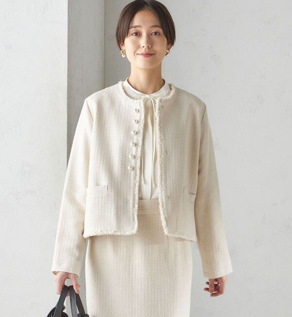 SHIPS for women「〈セレモニー対応可〉スラブ ツイード ノーカラー ジャケット（セットアップ対応）」|ノーカラージャケット|
