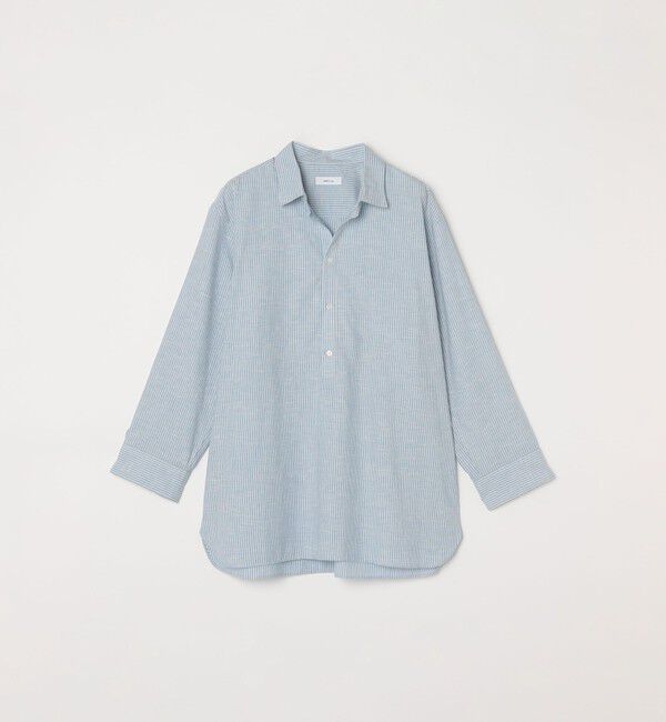 SHIPS any「SHIPS any: 〈洗濯機可能〉コットン / リネン ブルー ストライプ 7分袖 プルオーバーシャツ◇」|シャツ・ブラウス|