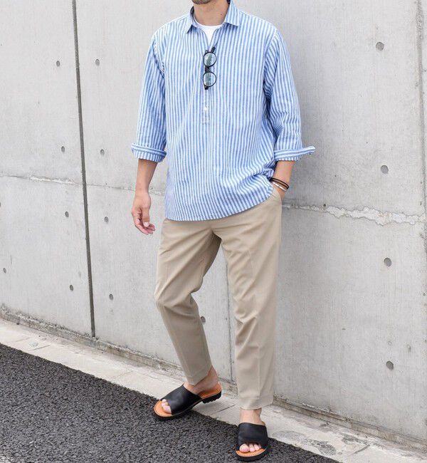 SHIPS any「SHIPS any: 〈洗濯機可能〉コットン / リネン ブルー ストライプ 7分袖 プルオーバーシャツ◇」|シャツ・ブラウス|