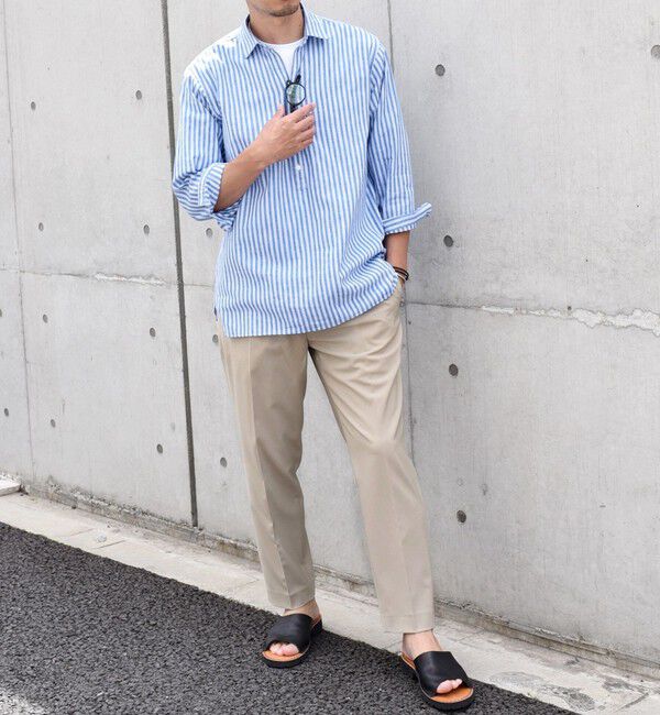 SHIPS any「SHIPS any: 〈洗濯機可能〉コットン / リネン ブルー ストライプ 7分袖 プルオーバーシャツ◇」|シャツ・ブラウス|