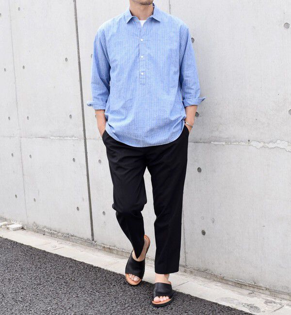 SHIPS any「SHIPS any: 〈洗濯機可能〉コットン / リネン ブルー ストライプ 7分袖 プルオーバーシャツ◇」|シャツ・ブラウス|